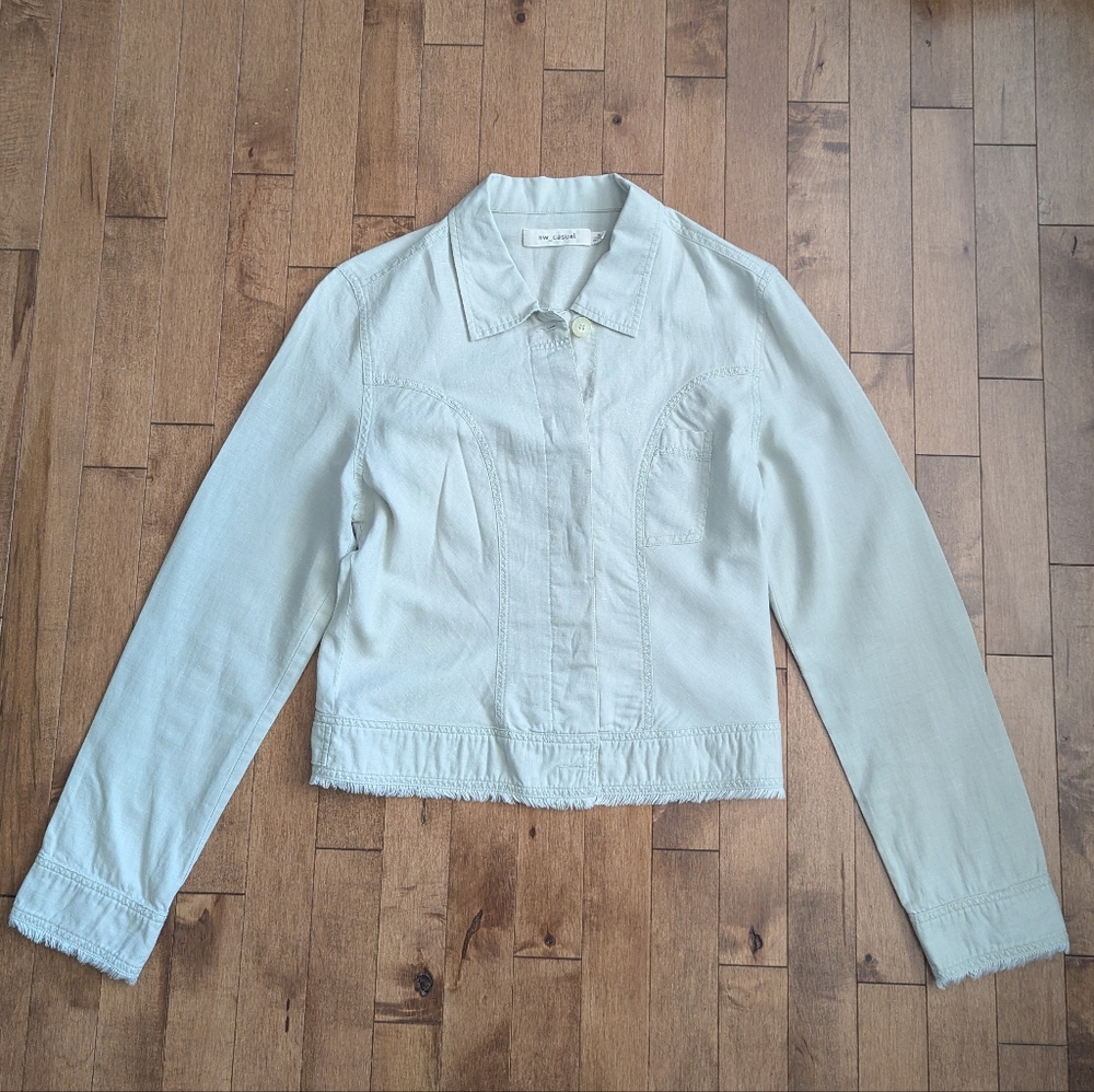 Linen Blend Women's Crop Jacket Frayed Edge
